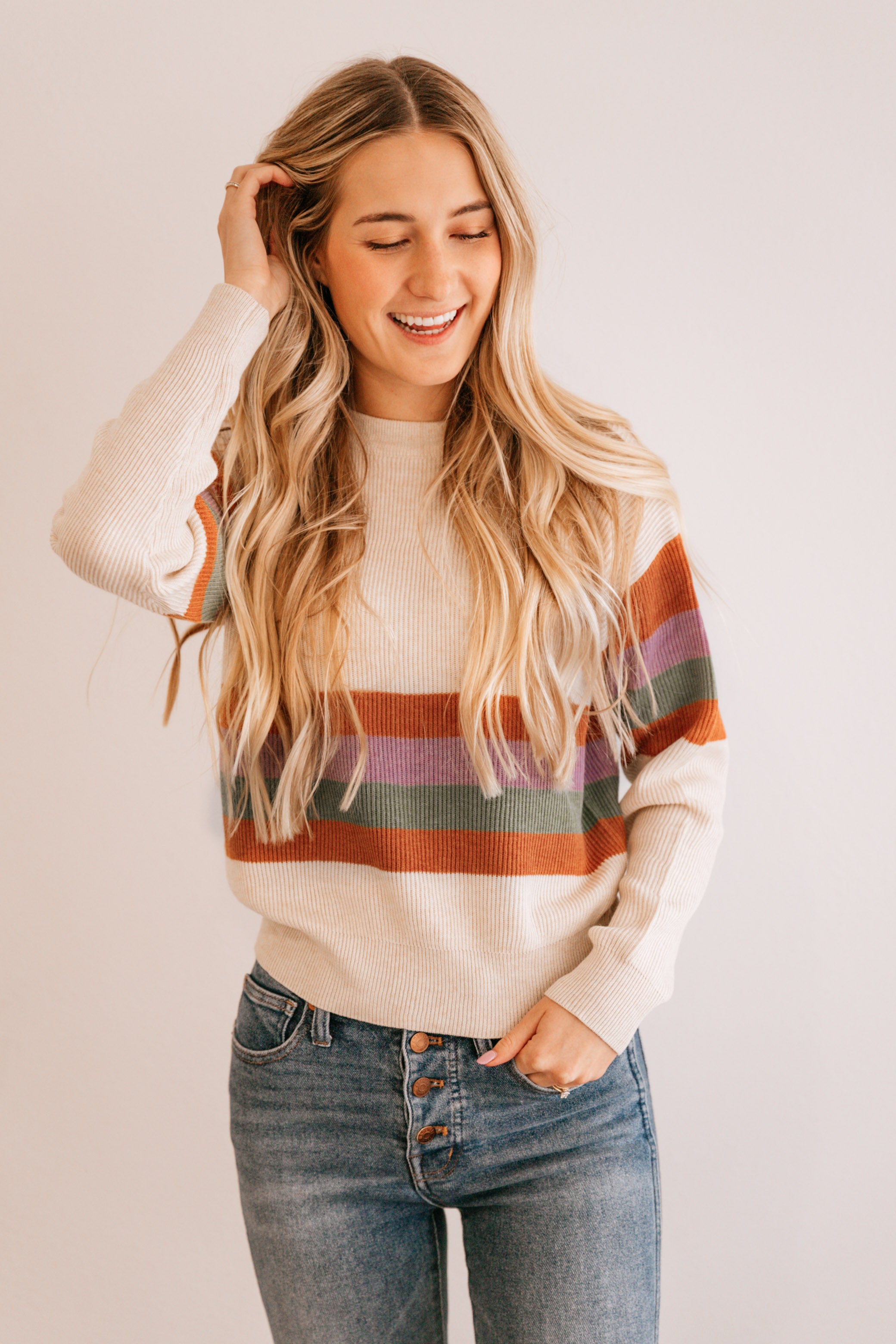 Ribbed Stripe Crewneck Sweater