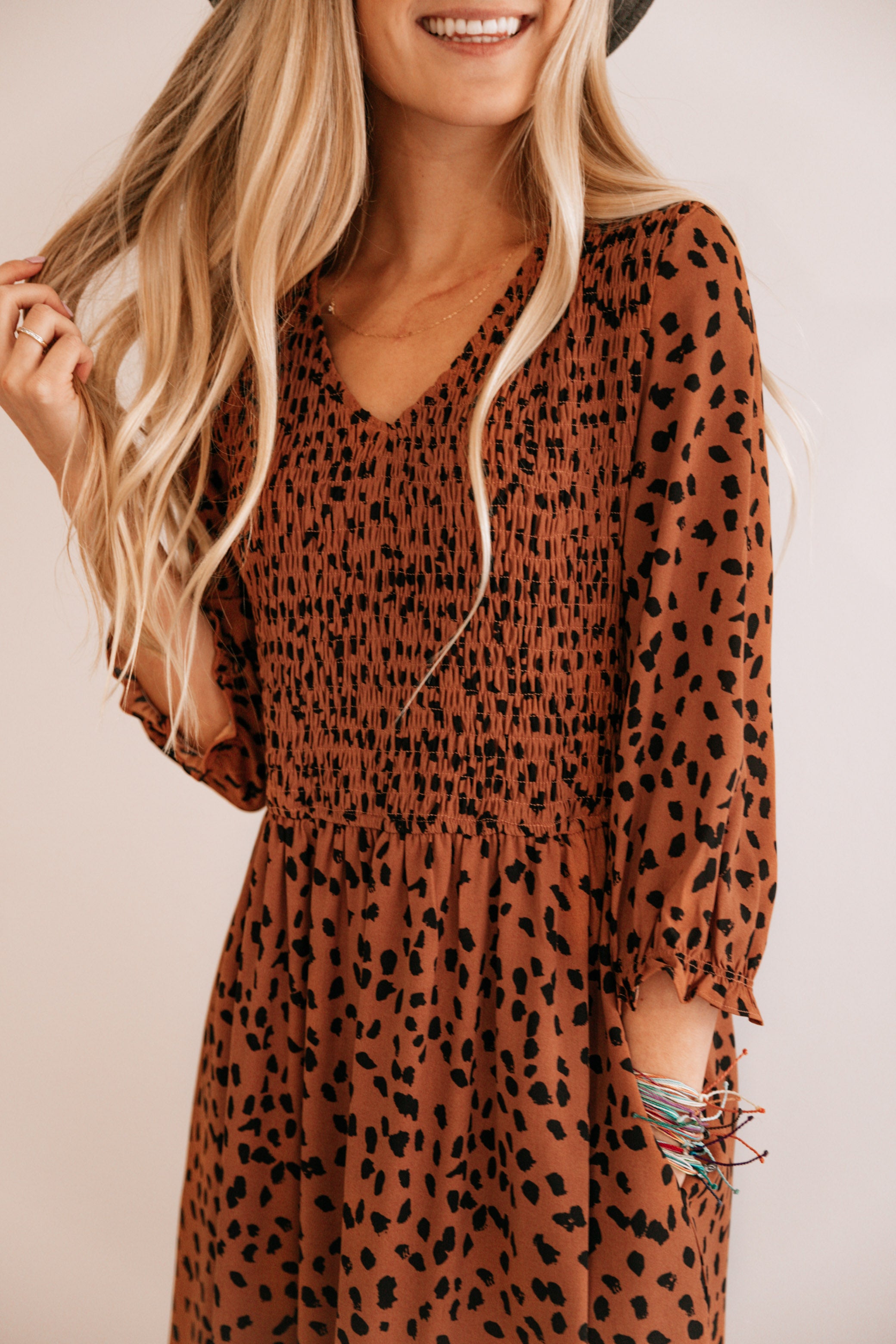 Leopard Three-Quarter Sleeve Dress
